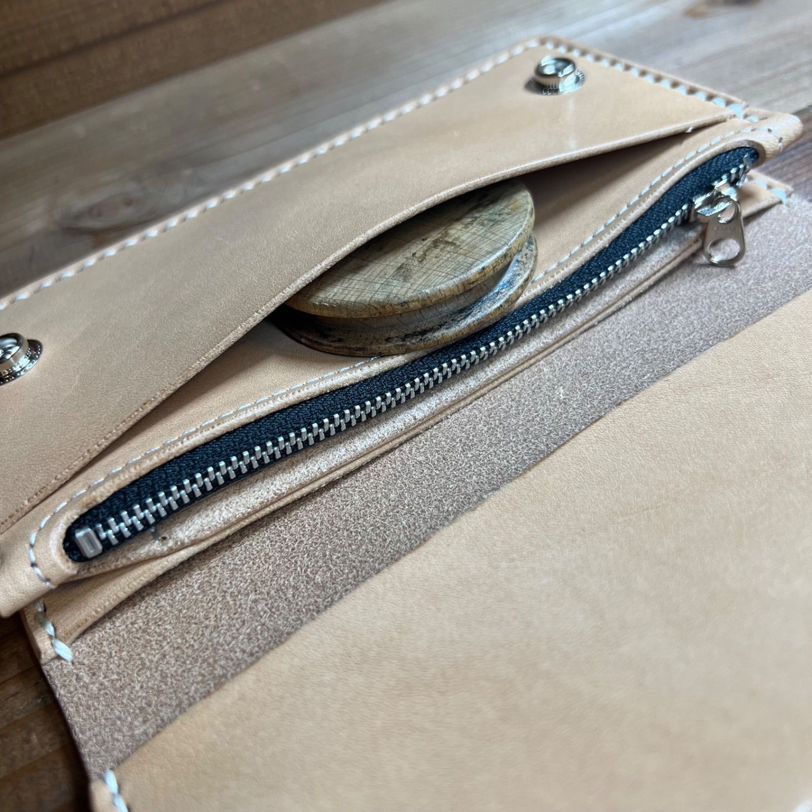 トラッカーウォレット ロング 2層】 ナチュラル 本革 ハンドメイド