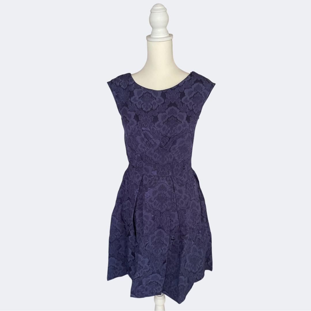 ◆Closetクローゼット ジャガード紫ネイビーフ ワンピース ML