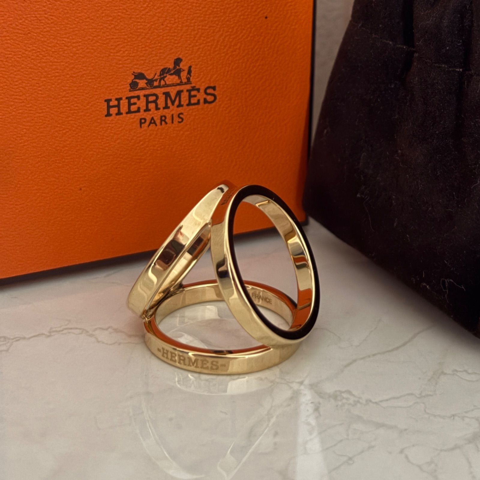 エルメス　スカーフリング　トリオ★極美品★ 極美品】HERMES エルメス トリオ スカーフリング 90 箱 巾着付き