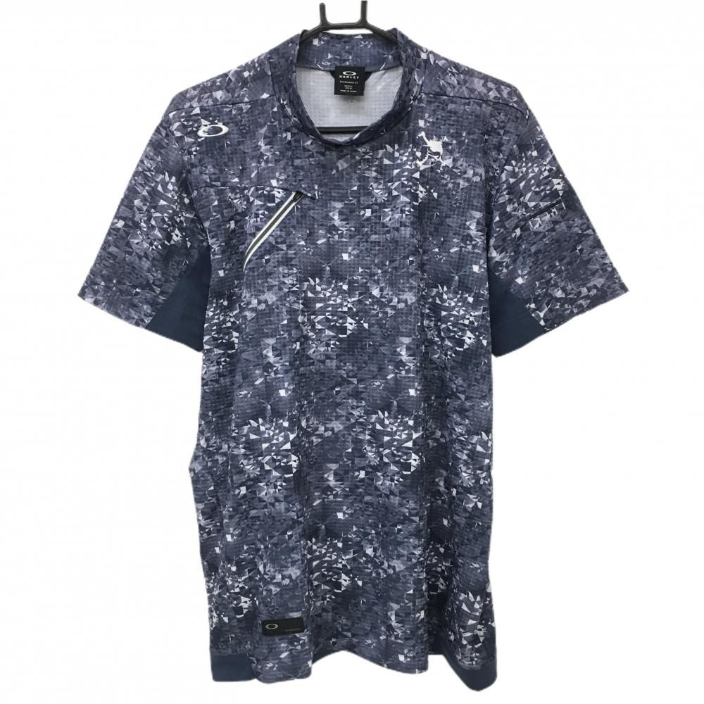 Oakley - 【超美品】オークリー 半袖ハイネックシャツ 黒×白 総柄 凹凸生地 ティー装着可  メンズ XL ゴルフウェア 2024年モデル Oakley 超美品】オークリー 半袖ハイネックシャツ ネイビー×白 総柄 凹凸生地