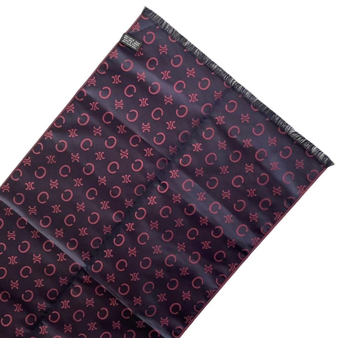 セリーヌ　CELINE ロゴマフラー　フリンジ　ストール Celine セリーヌ ストール 紫 パープル ロゴ マフラー フリンジ シルク