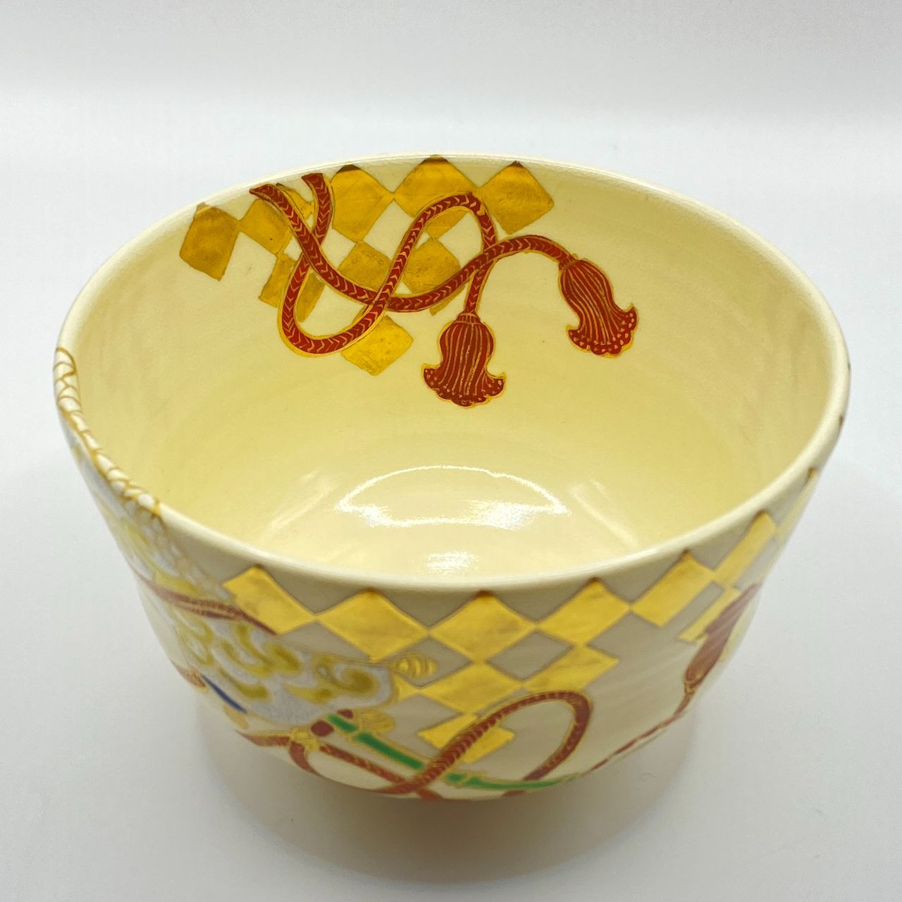 抹茶茶碗 仁清 駒車に市松 山川巌 共箱入 茶道具 茶器 茶盌 伝統 WWW_IBETON_RU