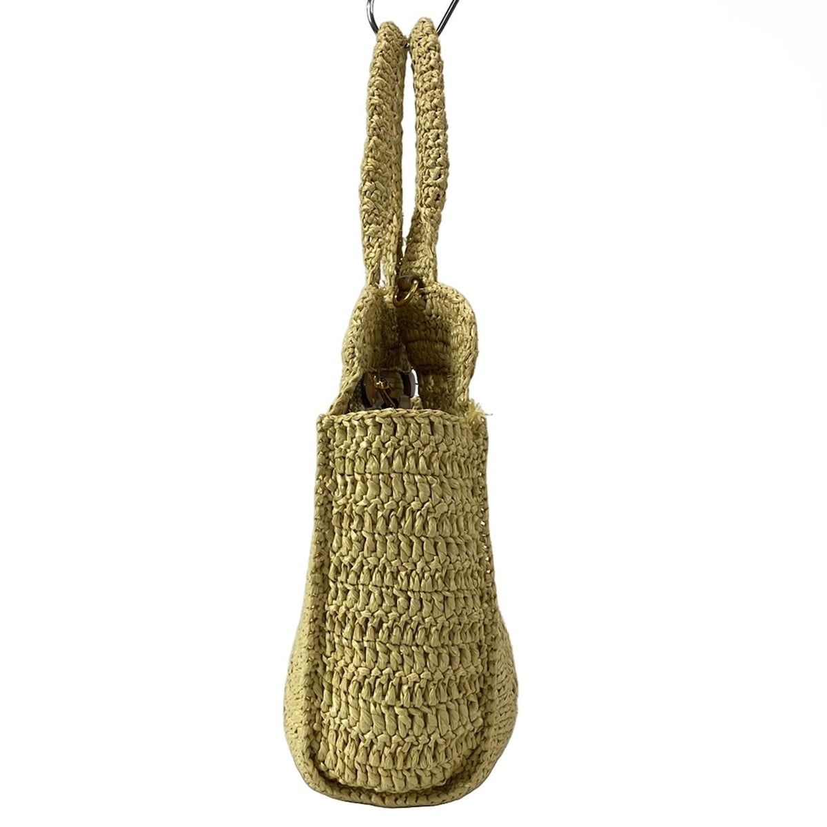 miumiu ミュウミュウ トートバッグ ラフィアエフェクトウーブン トートバッグ 5BA283 ベージュ×ダークブラウン かごバッグ