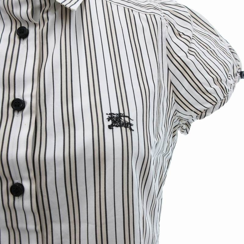 【バーバリーブルーレーベル】ボウタイリボン付き 半袖ブラウス ストライプ柄 赤系 バーバリーブルーレーベル】ボウタイリボン付き 半袖ブラウス