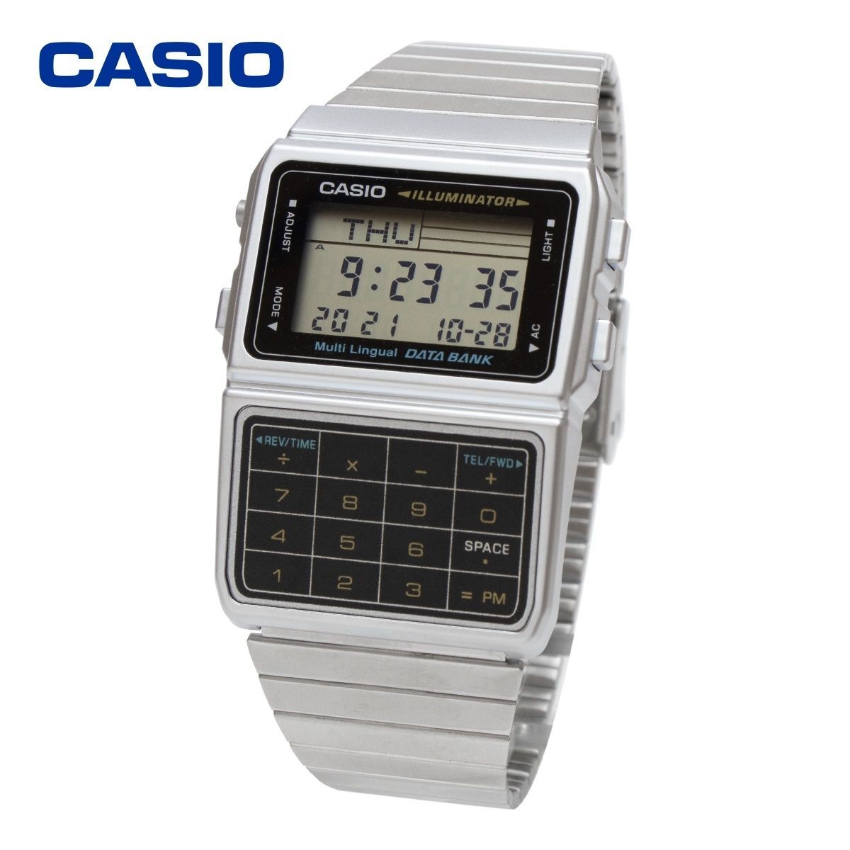 カシオ データバンク シルバー CASIO DATABANK DBC-611-1 男性用 腕時計 デジタル 電話帳 計算機 高性能 マットシルバー ステンレス ブレスレット レトロ アンティーク