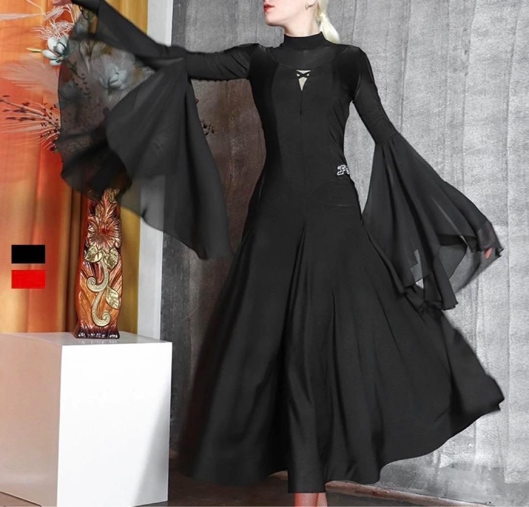 社交ダンス モダンドレス ワルツダンス服 舞台服 ワルツ 大きい裾 s-XL