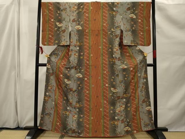 平和屋着物□上質な小紋 扇面花文 金彩 正絹 逸品 AAAS0233sx 平和屋