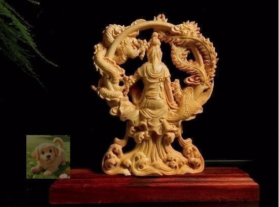 仏教美術 観音菩薩 縁起物 木彫彫刻 龍鳳呈祥観音 仏像 置物 彫刻