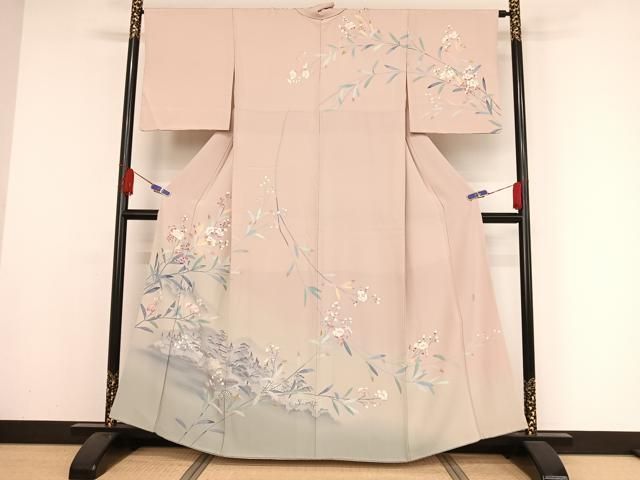 平和屋着物●十日町友禅作家　岡村蒼風　訪問着　風景枝花文　暈し染め　正絹　逸品　AAAY9922np 平和屋着物○十日町友禅作家 岡村蒼風 訪問着 風景枝花文 暈し染め