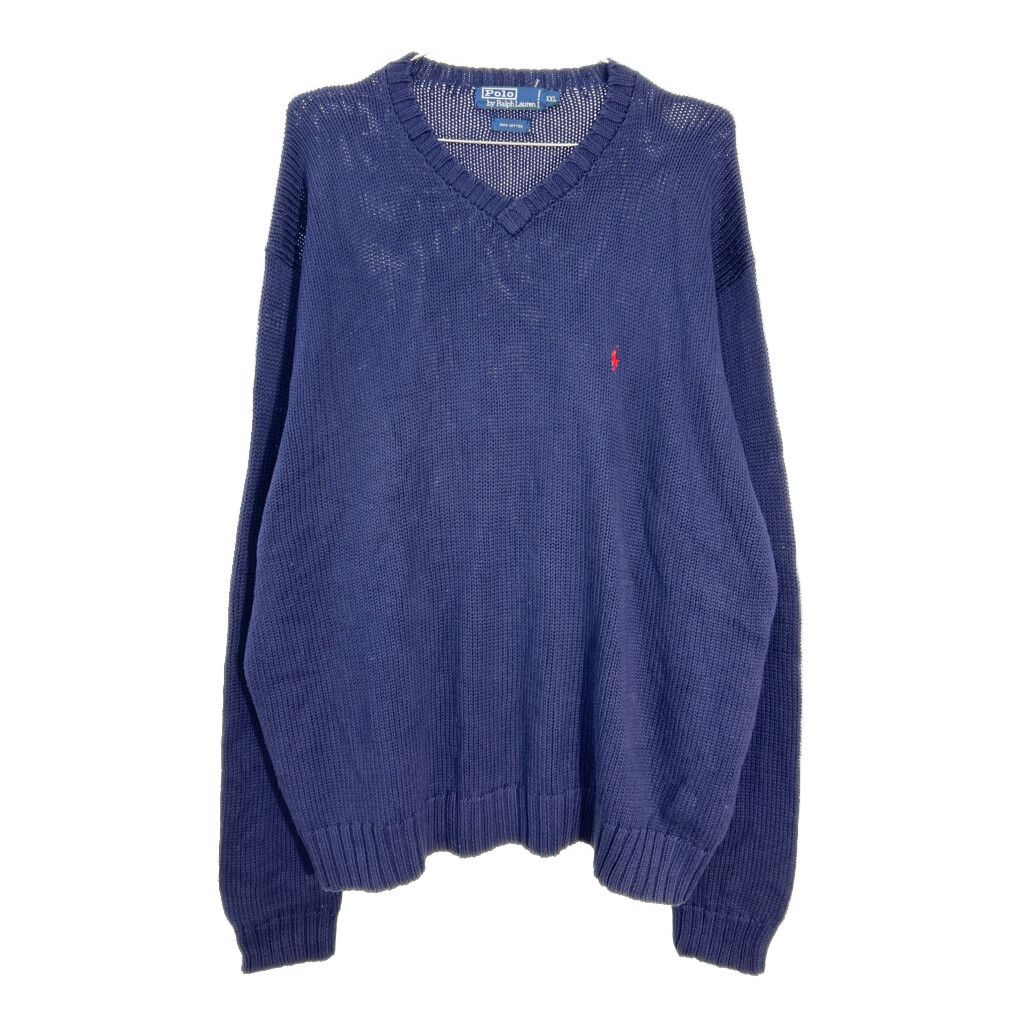 90年代 Polo by Ralph Lauren ポロ ラルフローレン コットンセーター ネイビー (メンズ XL) 中古 古着 R1607
