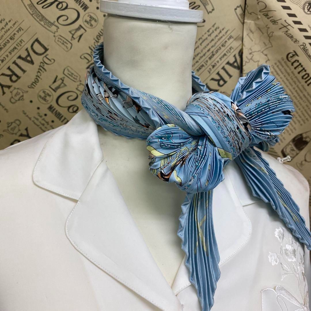 エルメス シルク スカーフ プリーツ ギャザー 白鳥 ストール FP746