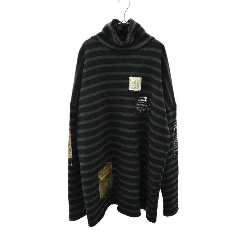 RAF SIMONS (ラフシモンズ) 01AW Riot Riot Riot期 PATCHWORK BORDER KNIT SWEATER  パッチワークボーダーニットセーター グリーン/ネイビー - メルカリ