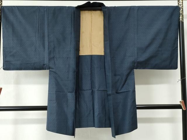 平和屋着物●男性　本場大島紬　アンサンブル　変わり格子　正絹　逸品　AABA3335ck 平和屋着物○男性 本場大島紬 アンサンブル 変わり格子 正絹 逸品