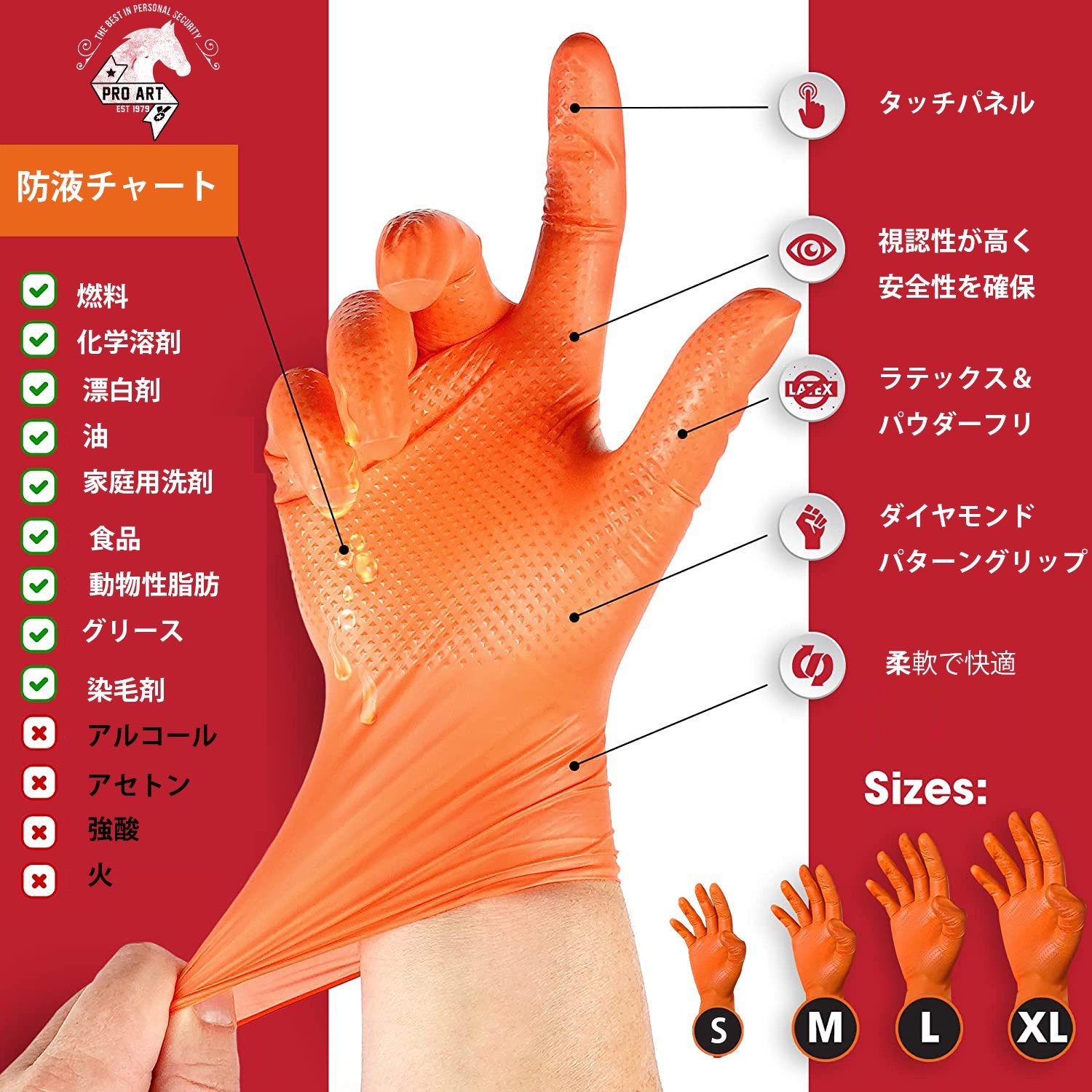 【14年秋冬セール】 まとめ買い 100枚*5箱 ニトリル手袋 ダイヤモンドグリップニトリルグローブ 厚手 オレンジ色 S M L XL 自動車整備 工場作業等の油作業に 突き刺しに強い厚さ 0.25mm 工業用 作業用 適格請求書発行可 大口注文大 法人割引