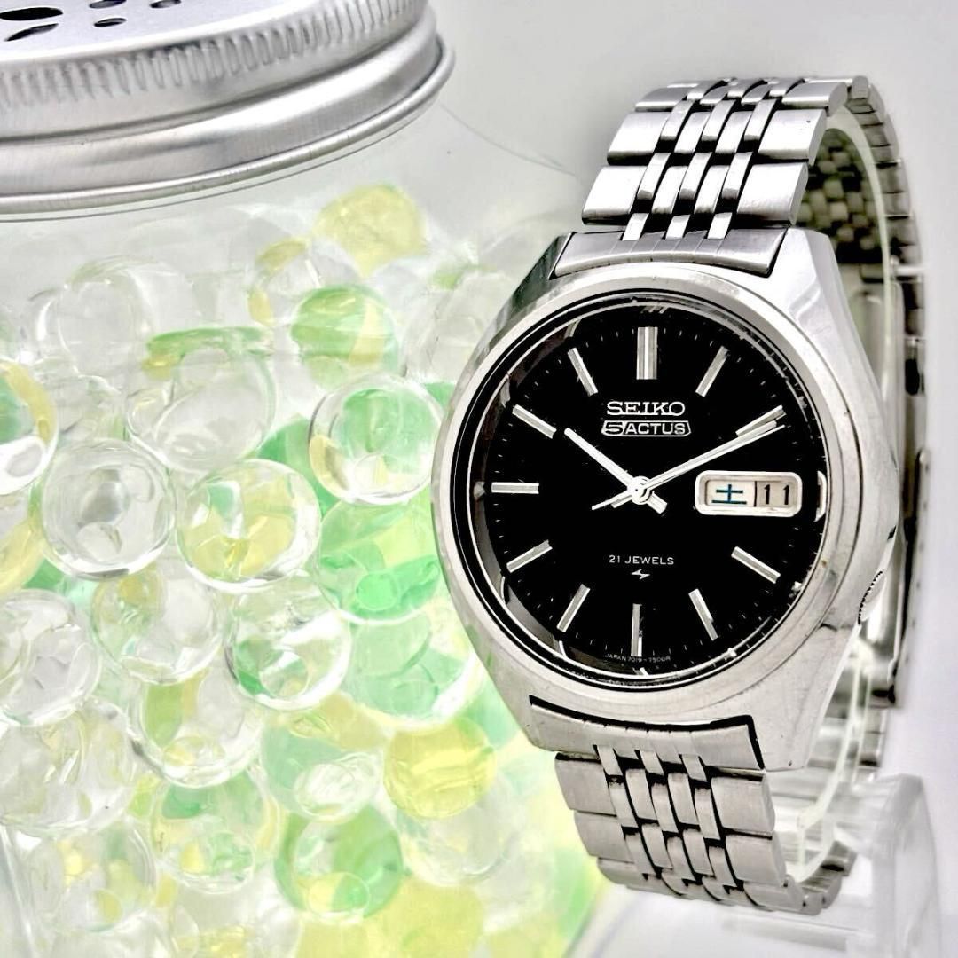 稼働 SEIKO セイコー ファイブアクタス 自動巻時計 純正ベルト シルバー