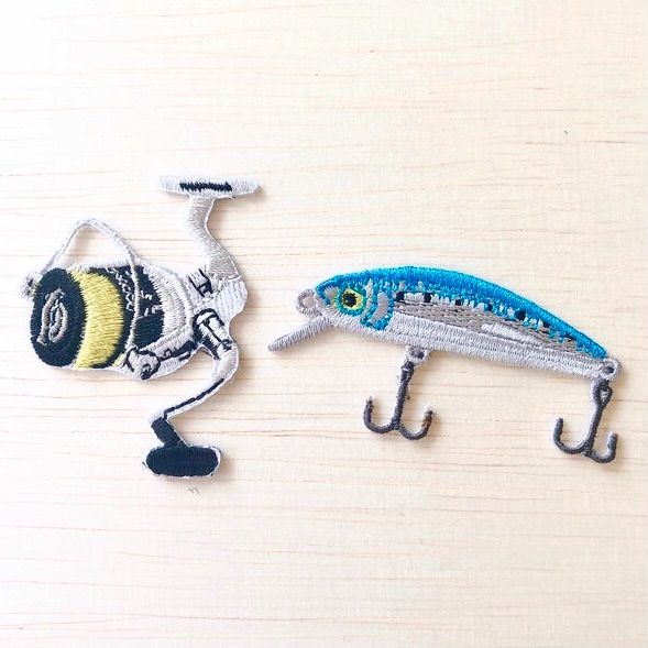 魚釣り好きさんの2点セット♥ アイロン刺繍ワッペン ルアー リール