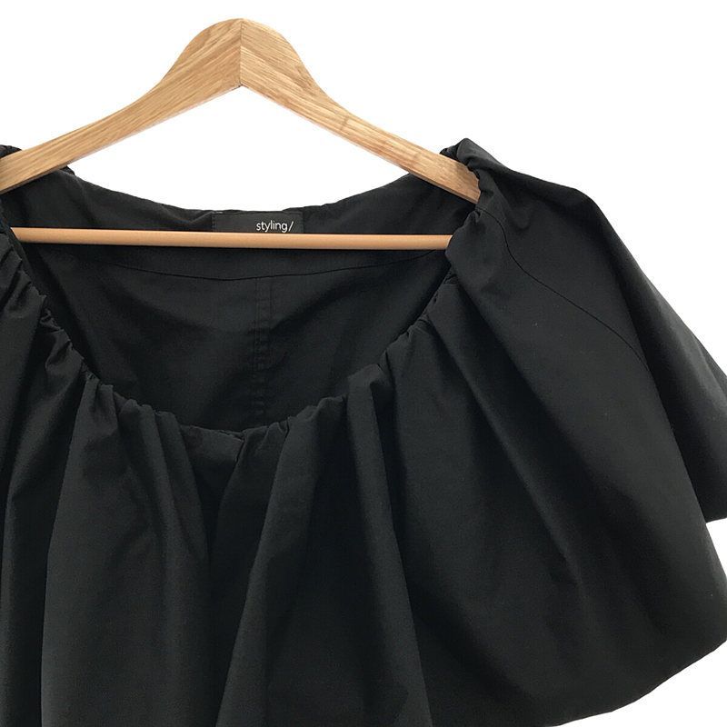 【美品】  styling/ kei shirahata / スタイリング/ケイシラハタ | ラッフルショルダー トップス 半袖ブラウス | ONE SIZE | ブラック | レディース styling/ kei shirahata / スタイリング/ケイシラハタ