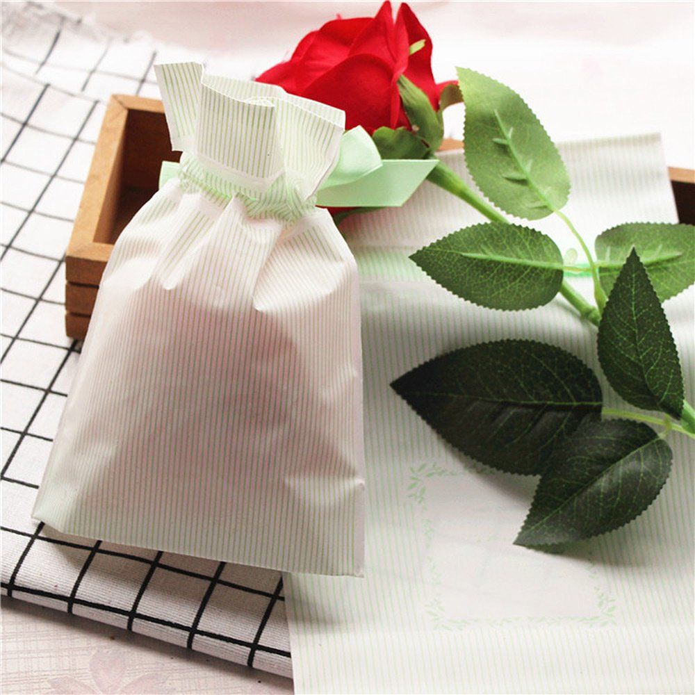 moin ラッピング 袋 リボン マチ付き かわいい プレゼント用 Thank you シール セット 縦23.5 cm×横14.8 cm×マチ6 cm 水色 ミント ストライプ 柄