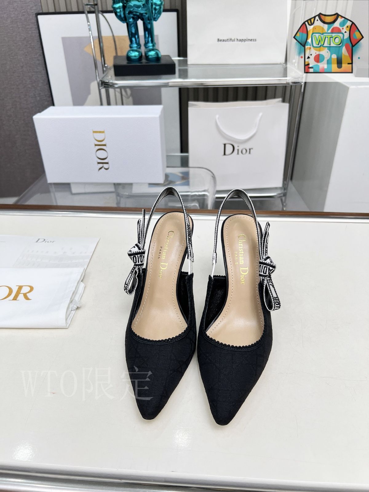 Dior 刺繍ハイヒール アルファベットロゴリボンサンダル04-3