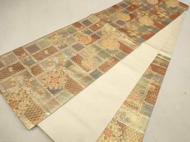 袋帯 金糸 金彩 色紙道長四季の彩文 松 桔梗 花柄 フォーマル NO-1418 平和屋着物▽六通柄袋帯 花蝶丸文 金糸 正絹 逸品 AAAZ4131wj