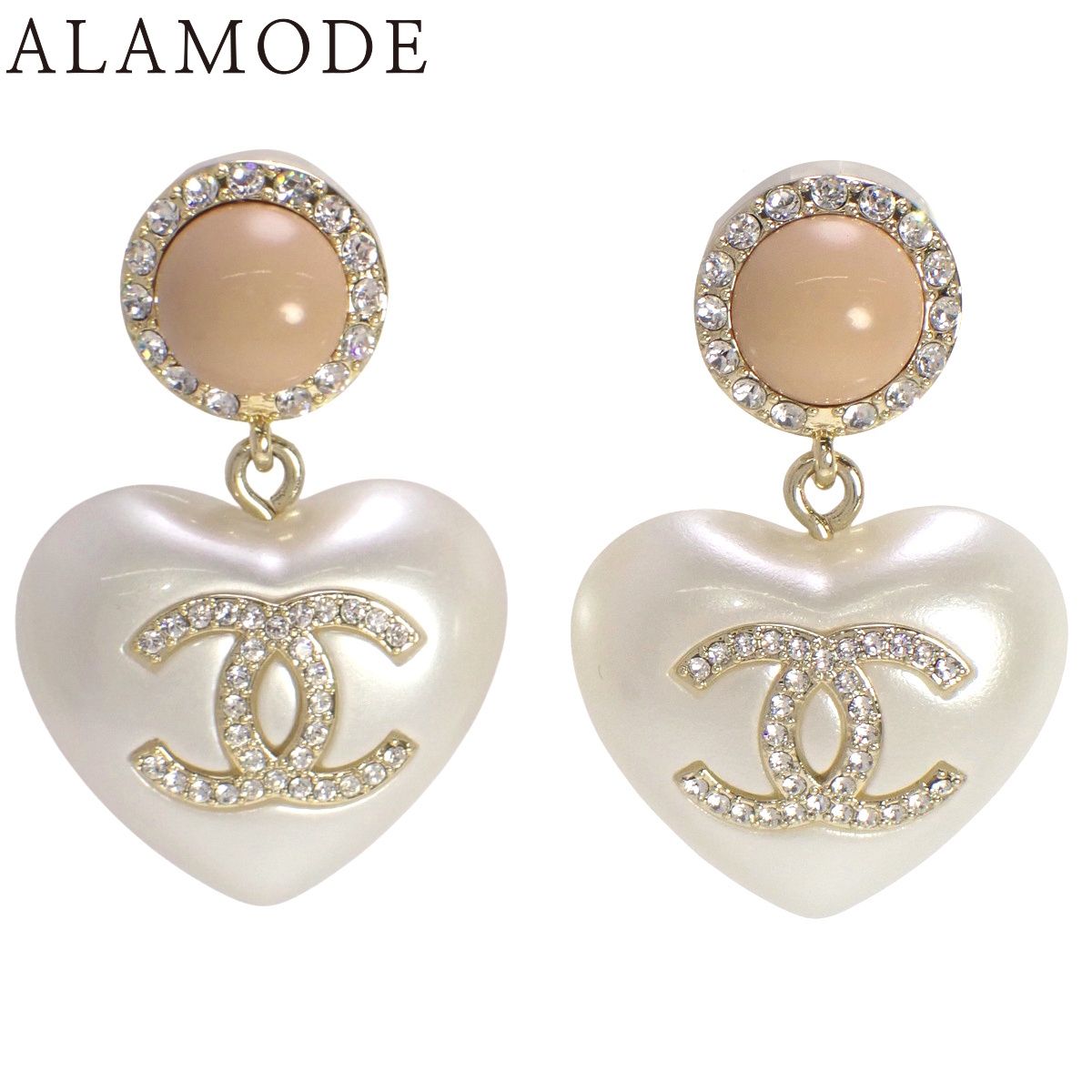 シャネル ココマーク ラインストーンパールピアス メタル(ＧＰ) フェイクパール アクセサリー ジュエリー 40802105091 CHANEL(シャネル) ココマーク ラインストーンクロス ピアス メタル