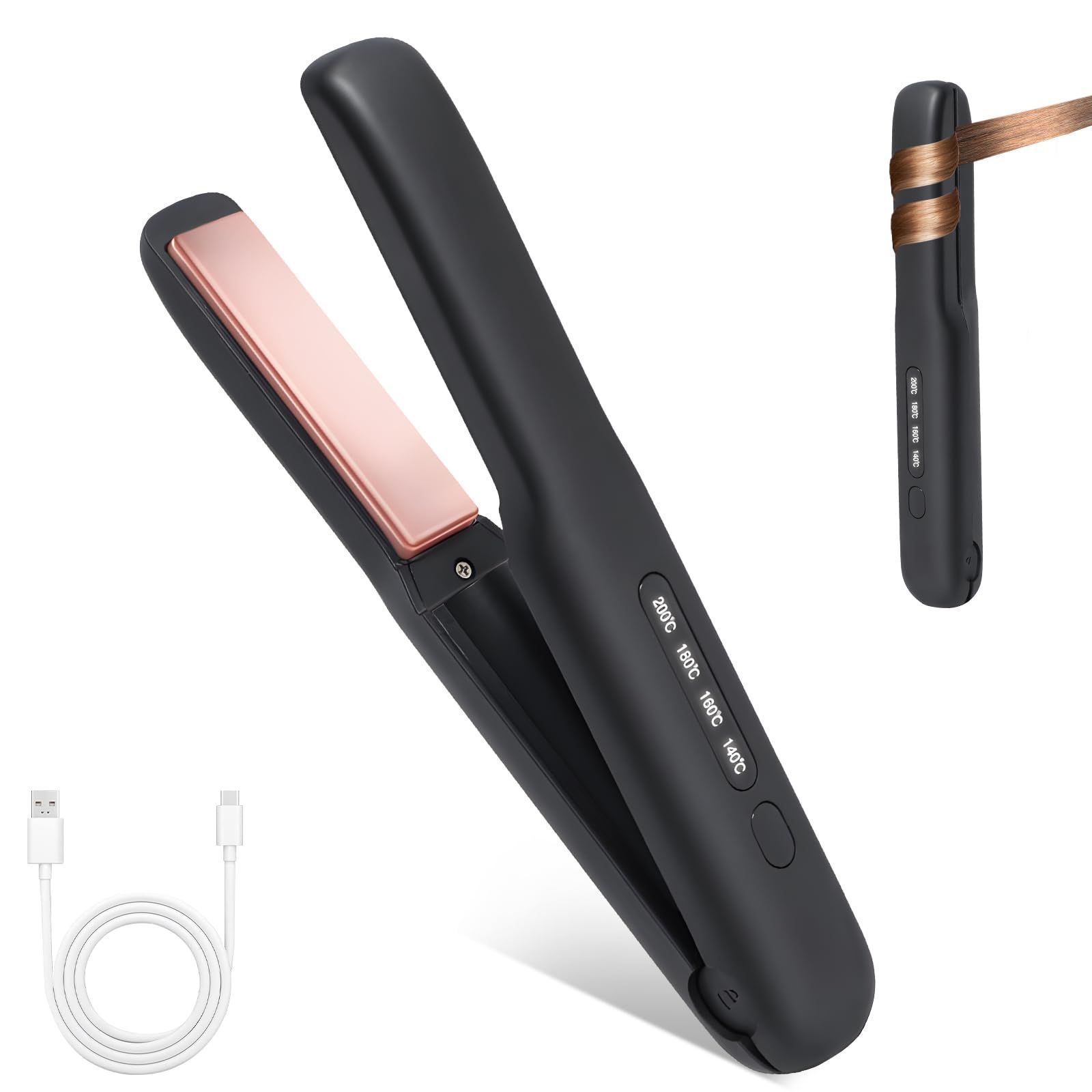 男女兼用 日本語説明書付き 2in1 持ち運び便利 小型 ミニ 無線 家庭/旅行/出張/通勤用 誤起動防止ロック 自動電源OFF 4段階温度調整 140～200 20秒速熱 初心者向け 軽量 19mm Type-C充電 コードレスヘ