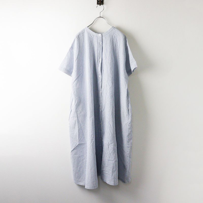 美品 スタジオクリップ studio CLIP コットンストライプ2wayワンピース F/ホワイト ブルー 前後着 ドレス ロング 半袖【2400014191790】