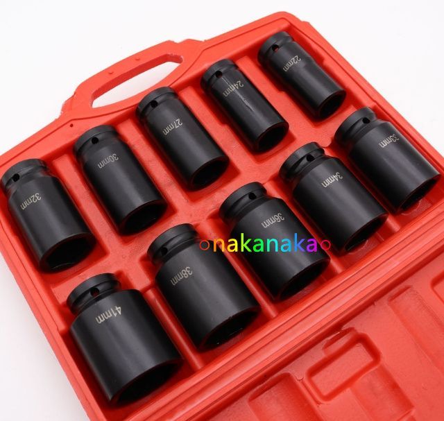差込角3 4インチ 19mm 10本組 インパクトソケット ハブロックナットディープソケット コマ高 76-80mm 22 24 27 30 32 33 34 36 38 41mm