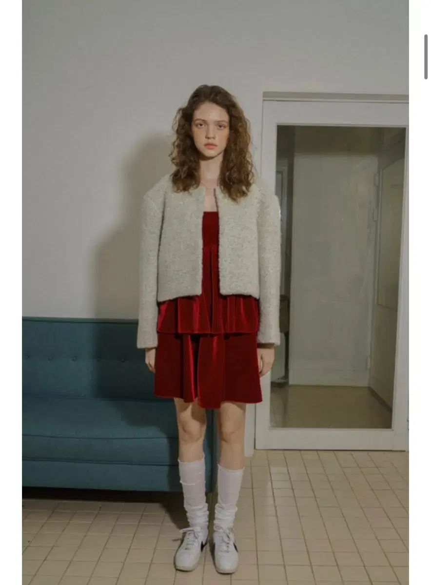 Without Summer ベロア ノースリーブ スカート 赤色販売 セットアップ