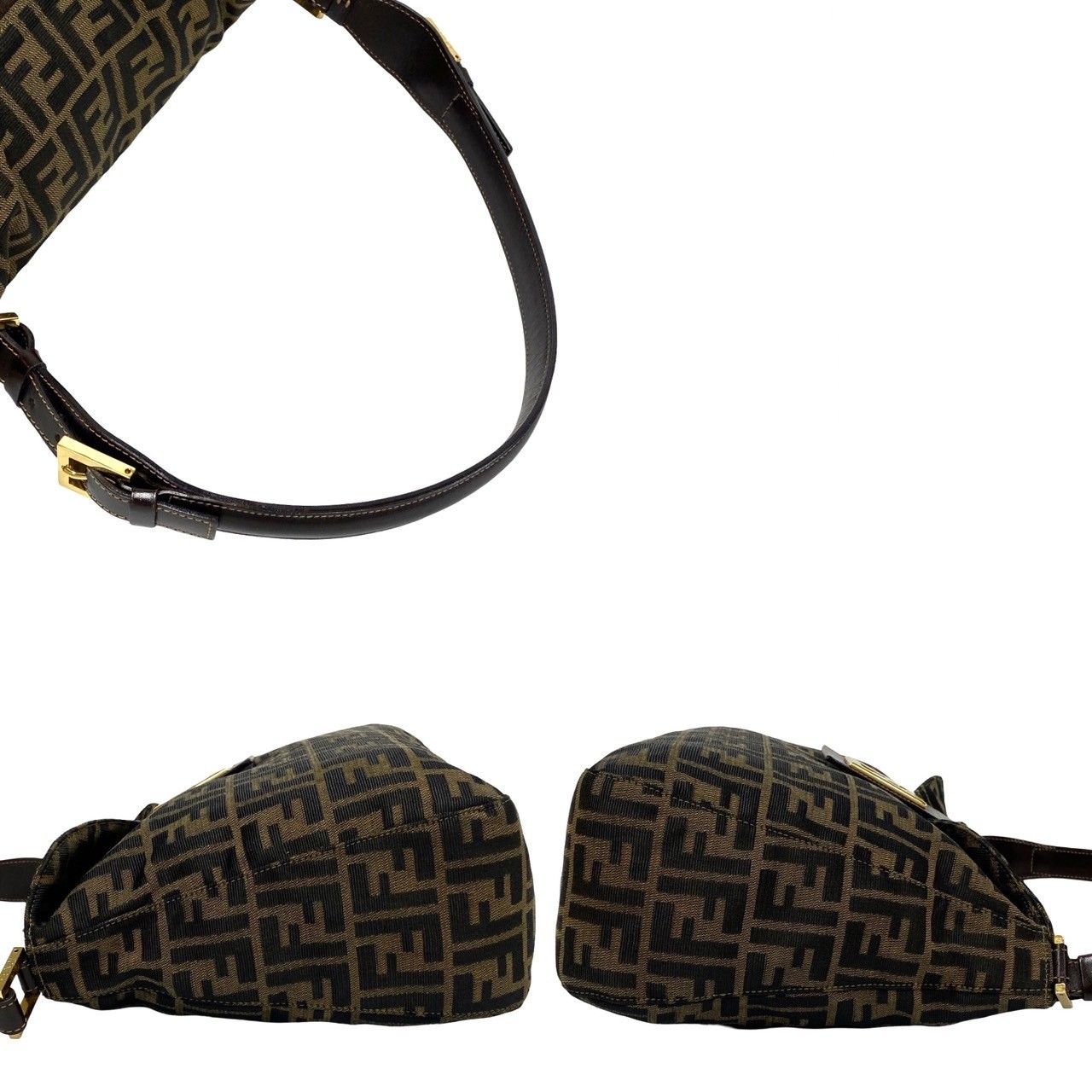 極 美品 袋付 FENDI フェンディ マンマバケット ズッカ FF 柄 レザー 