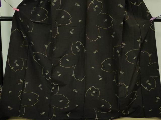 平和屋着物□極上 紬 単衣 舞桜 黒紅色地 まるやま扱い 逸品