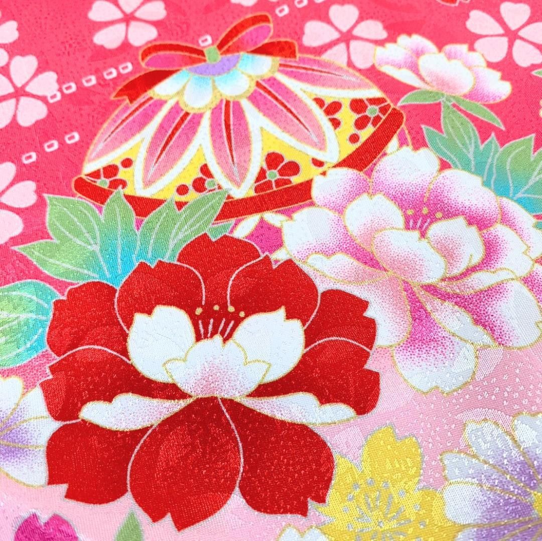 七五三 女の子 7歳 四つ身 着物 帯 フルセット 毬 古典 赤 BY7-4