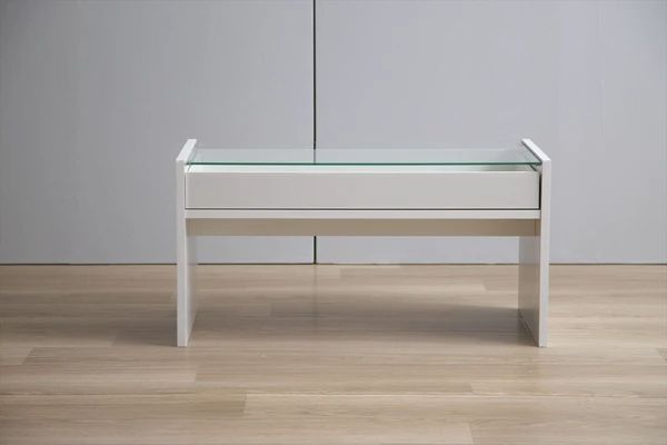 テーブル ガラス天板 幅75cm 長方形 収納付き 全2色 シンプル