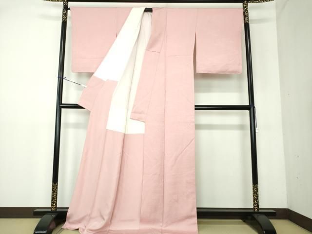 平和屋着物○上質な色無地 流水雪輪花地紋 撫子色 ロング丈 正絹 逸品