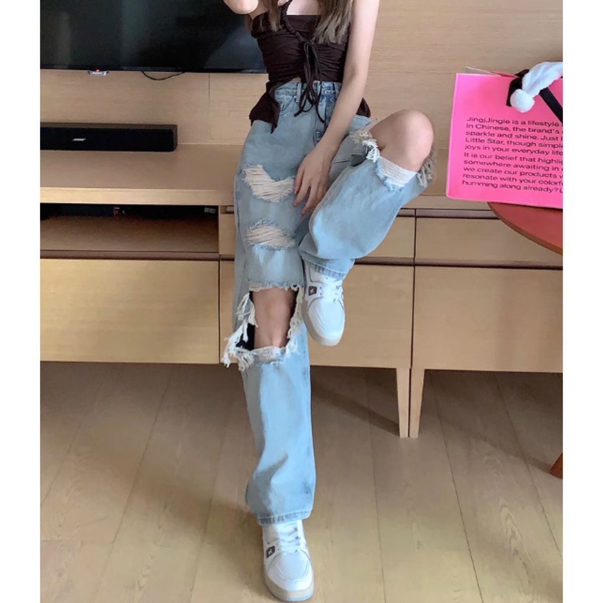 ダメージジーンズ レディース デニムパンツ ジーンズ ジーパン