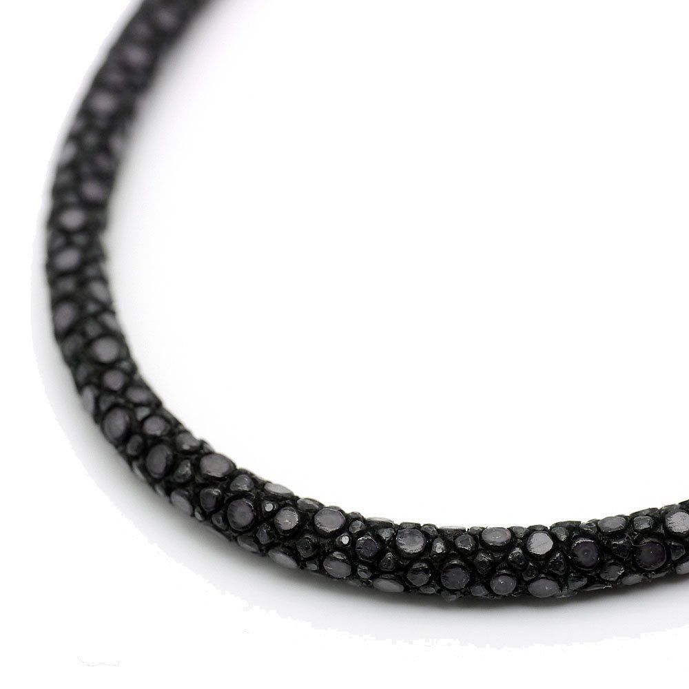 DisplayLength 50.0 センチメートル_Style 幅 5mm シルバーワン on スティングレイ革 エイ キラキラ レザー チョーカー 黒 シルバー925フック メンズ 幅5mm 50cm ブラック ネックレス
