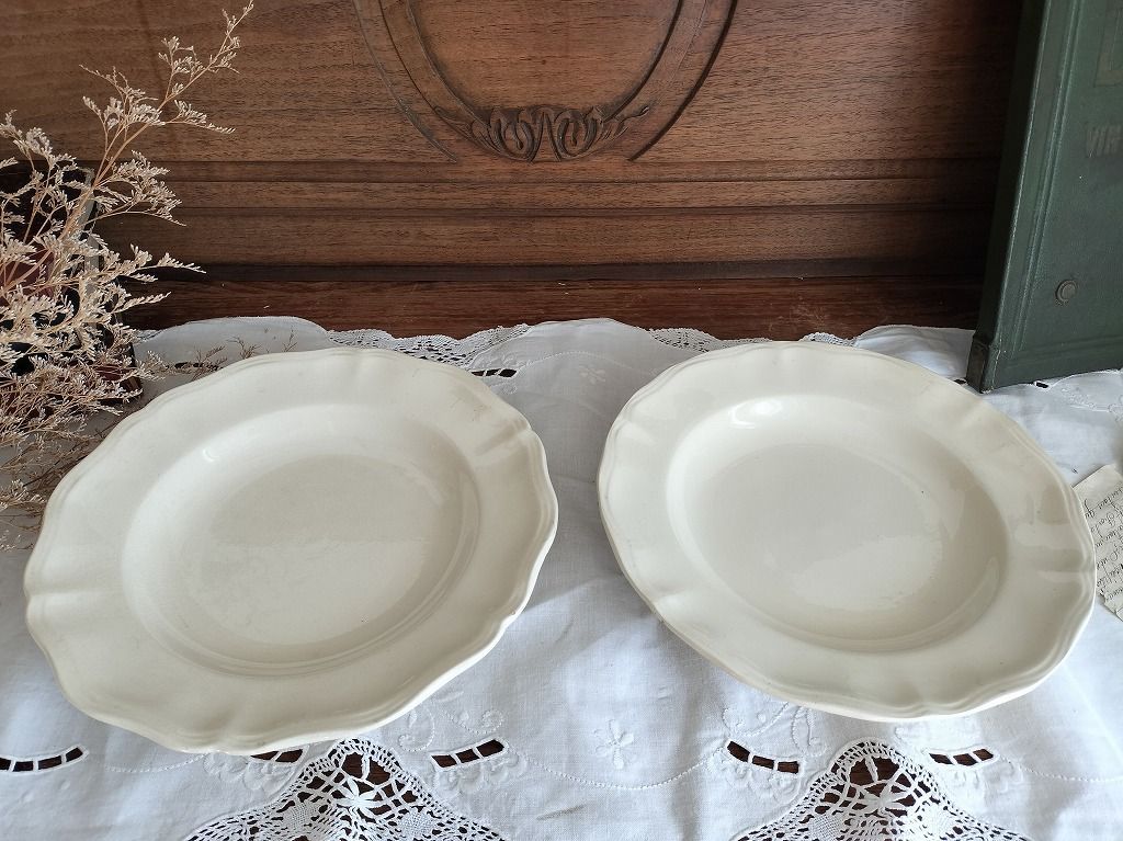 フランス アンティーク 花リム 深皿 2枚セット サルグミンヌ