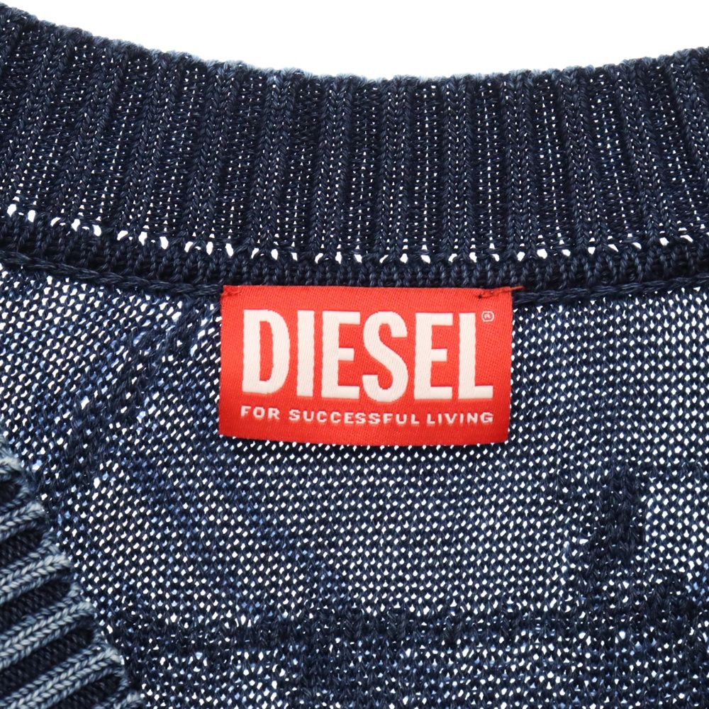 DIESEL (ディーゼル) 24SS k-boboli Destroyed indigo V-neck cardigan