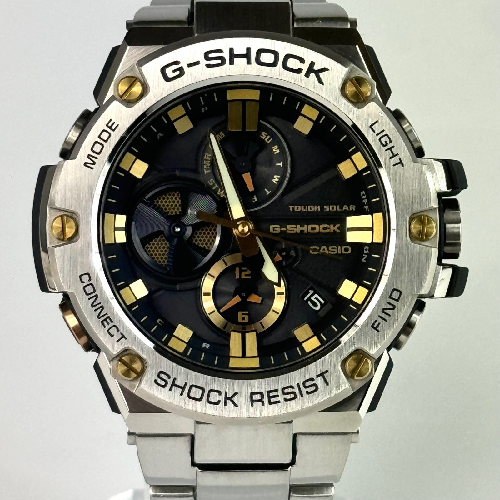 美品】カシオ CASIO ジーショック G-SHOCK ジースチール G–STEEL GST-B100D-1A9JF タフソーラー デイト表示 スマホリンク  黒 - メルカリ