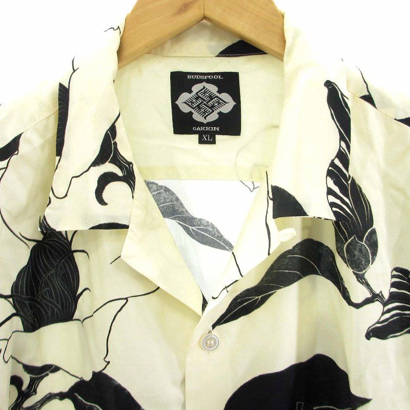 ガッキン GAKKIN バッズプール BUDSPOOL コラボ 廻り花 HAWAIIAN SHIRT アロハシャツ 半袖 プリント 花柄 総柄 XL  アイボリー