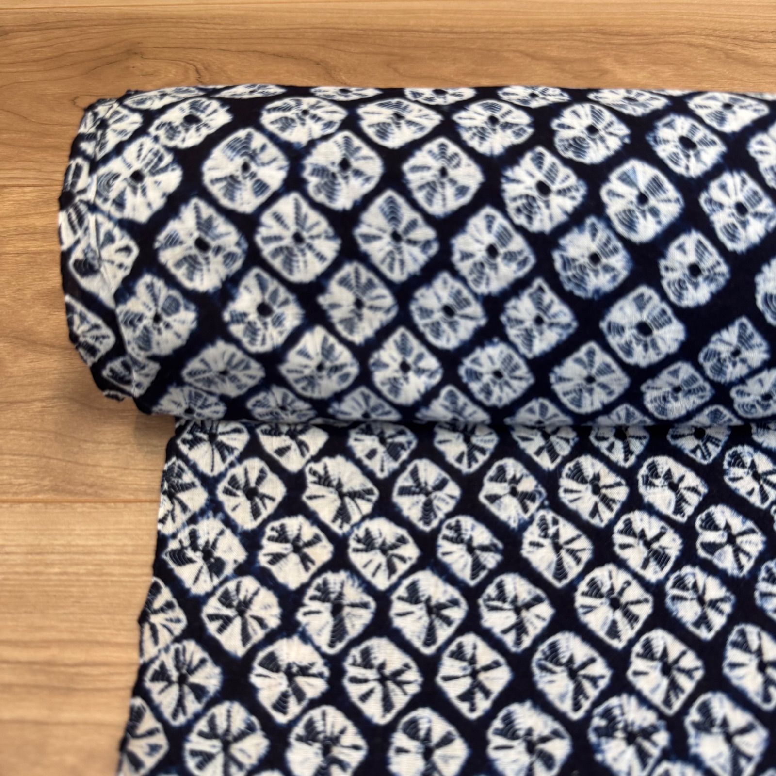 未使用 有松絞り 浴衣 反物 本染 注染 型染 綿 夏物 1198