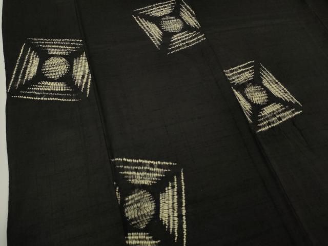 平和屋本店□極上 十日町 名門青柳謹製 赤城紬 単衣 絞り 草木染 黒