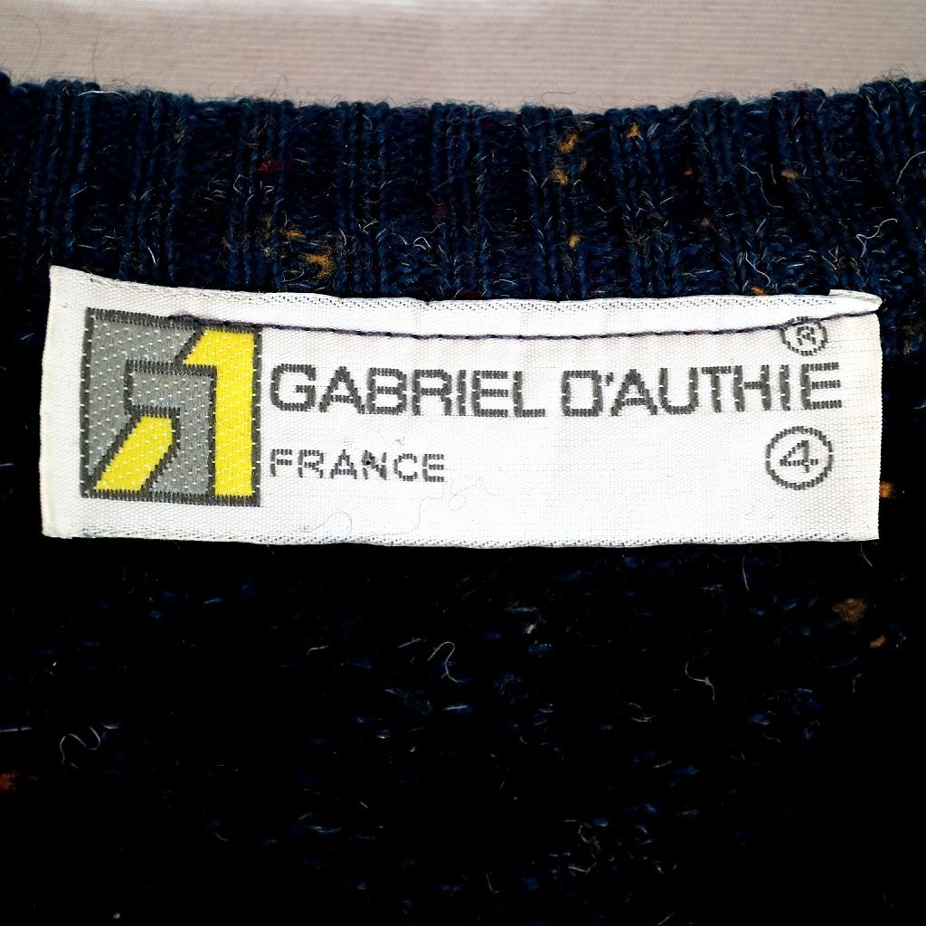 フランス製 GABRIEL D'AUTHIE セーター ヨーロッパ古着 Vネック 総柄 ネイビーブルー (メンズ 4) 中古 古着 O1761