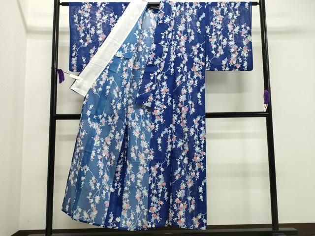 平和屋着物＊夏物 小紋 絽 流水扇面桜文 洗える着物 AAAY7645jd