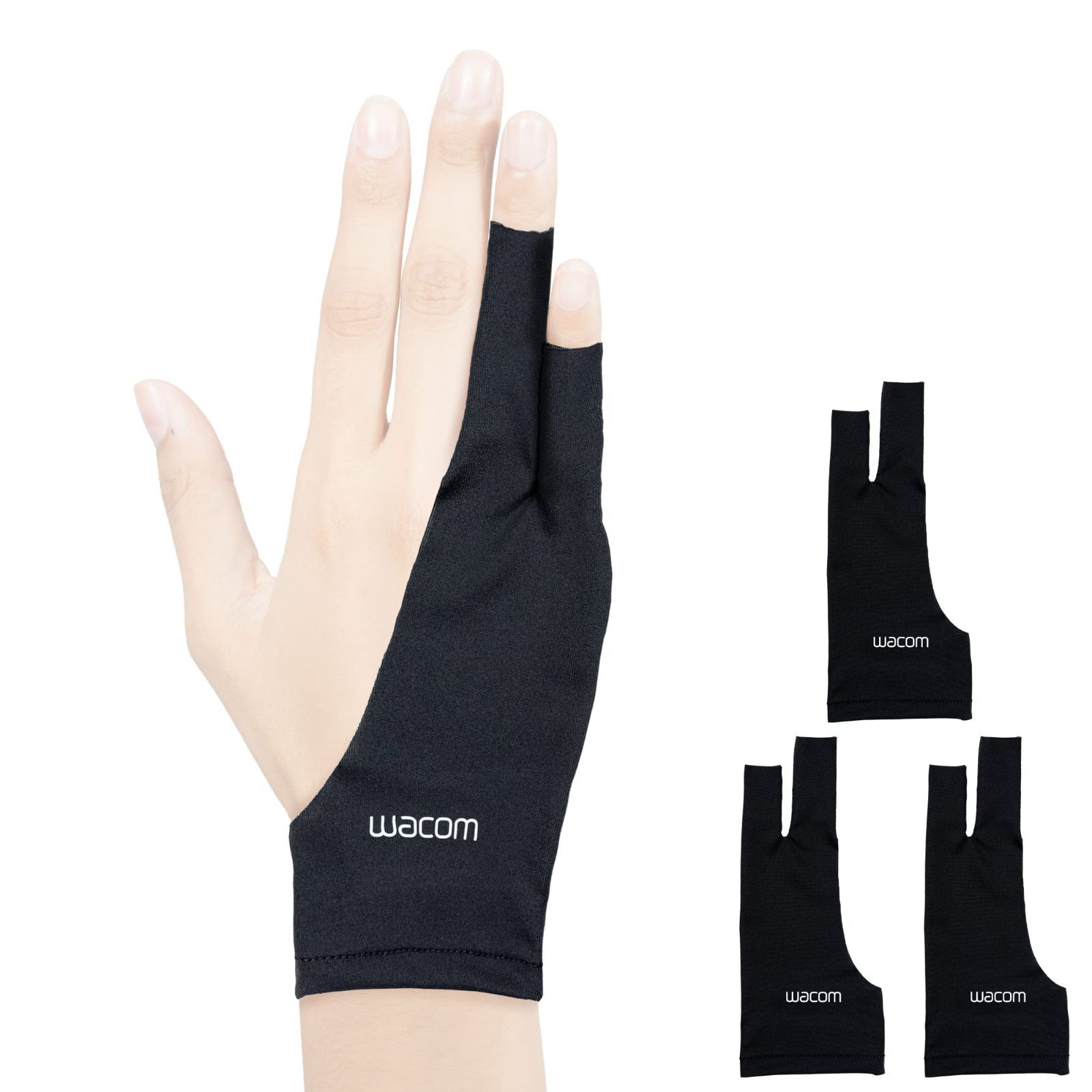 Wacom ドローインググローブ 2本指アーティストグローブ 描画タブレットペンディスプレイ用 90%リサイクル素材 環境に優しい ワンサイズ (3パック) ブラック