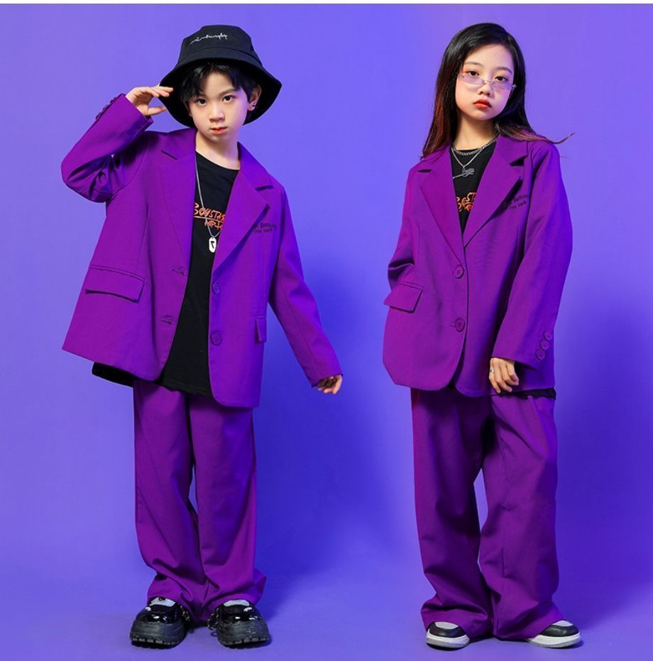３点セット キッズダンス衣装 セットアップ ダンススーツ ヒップホップ 紫 パープル ガールズ スーツ 韓国 パンツ ダンスウェア 子供服 K-POP 舞台衣装 ジャケット