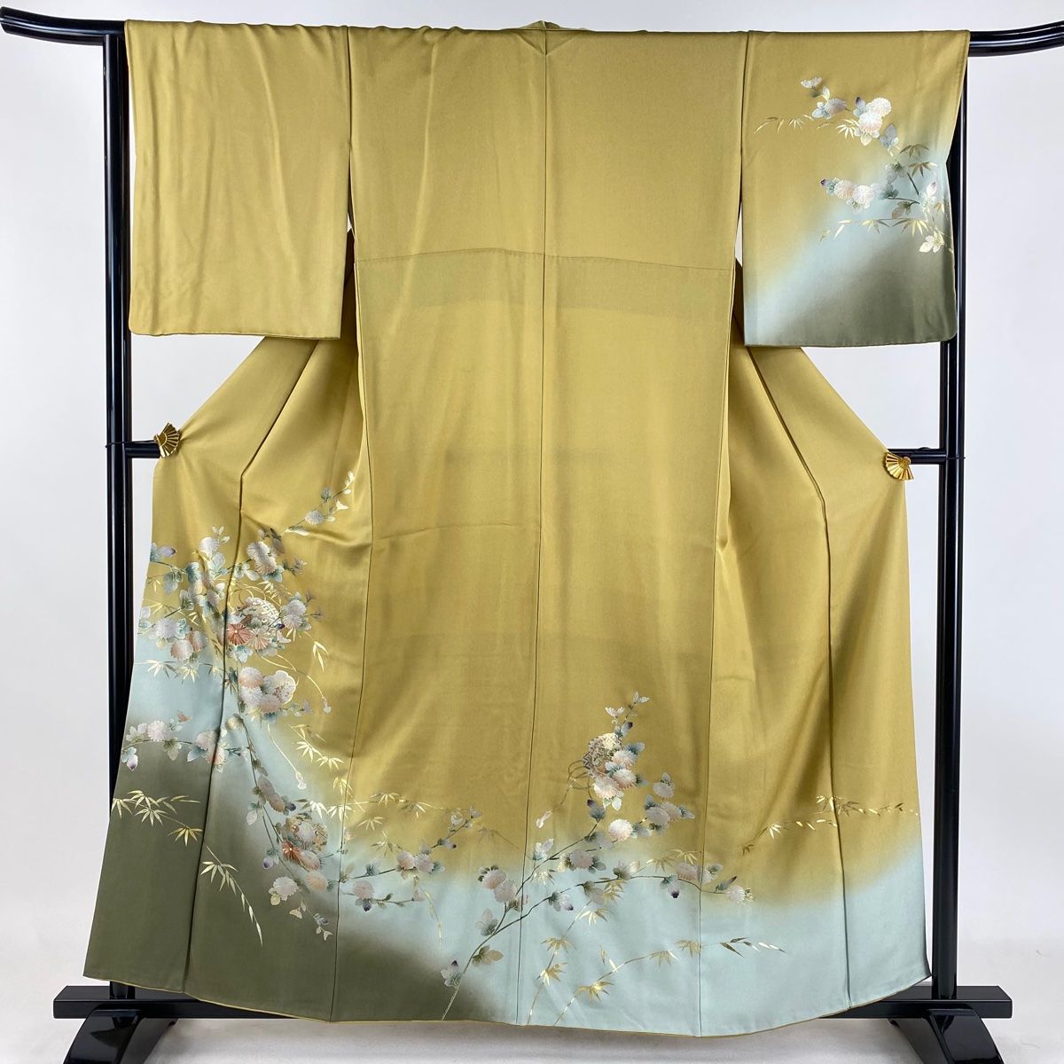 訪問着 身丈159.5cm 裄丈65.5cm M 袷 菊 宝尽くし 金銀彩 ぼかし 山吹