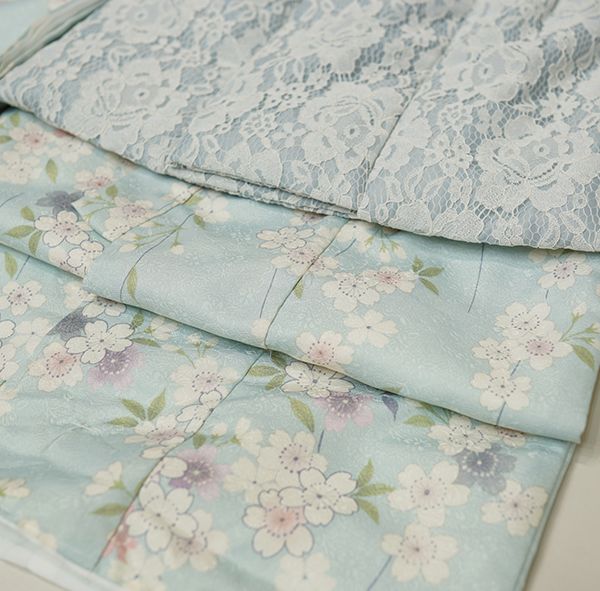 七五三 三歳 女児 被布コート 着物 長襦袢 3点セット 淡い水色 レース 伊達衿縫い付け済 祝着 お仕立て無料 NO250922-1