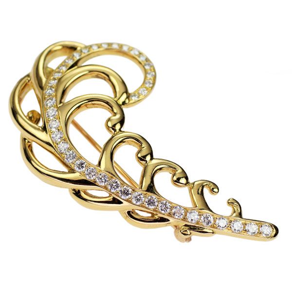 ティファニー K18YG ダイヤモンド ブローチ リーフ フェザー