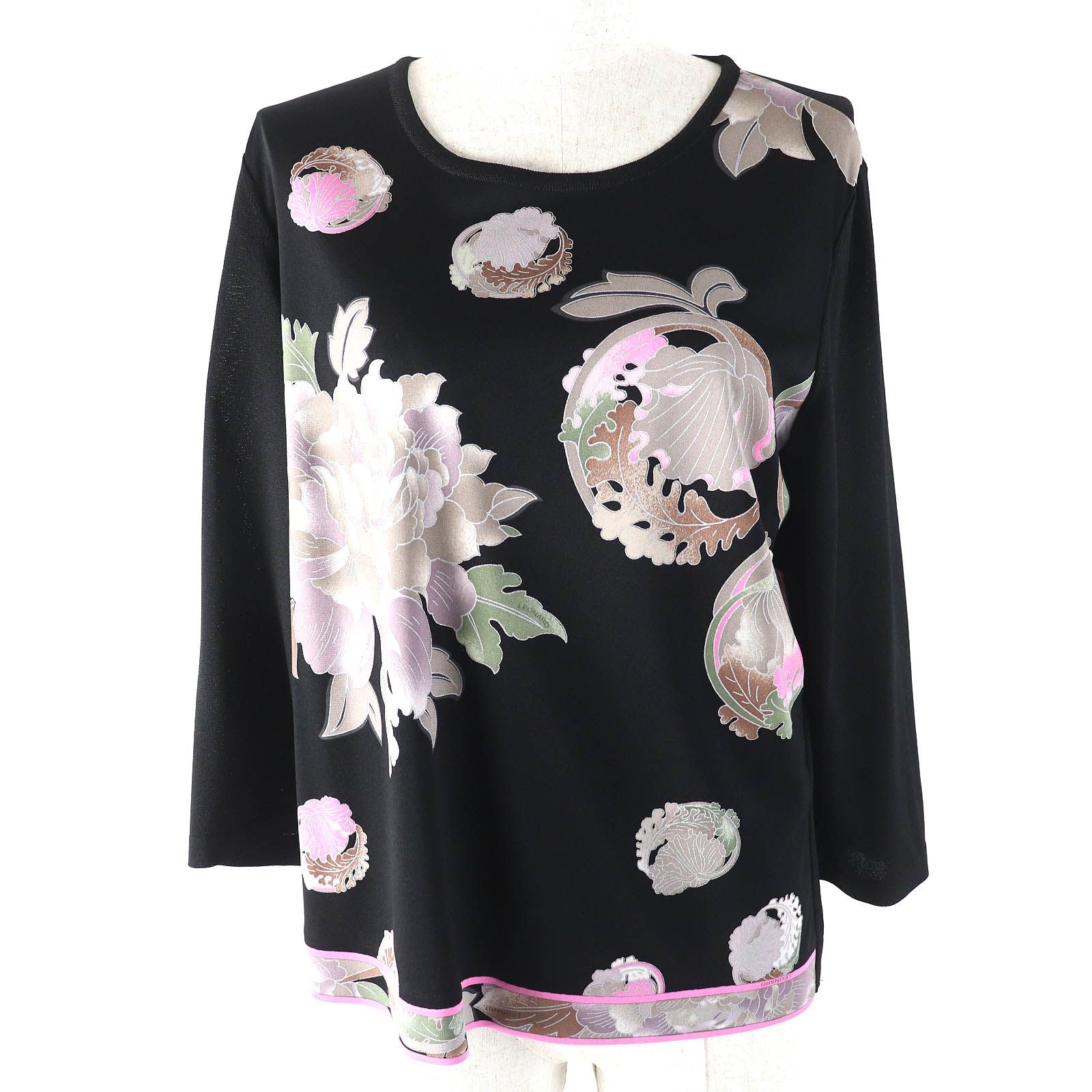 極美品★LEONARD FASHION レオナール ファッション 花柄 カーディガン＋七分袖ニット 2点set アンサンブル ブラック 42 日本製 正規品 極美品☆LEONARD FASHION レオナール ファッション 花柄